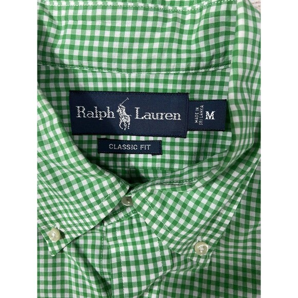 Polo Ralph Lauren Green/White Check Button Down Classic Fit Cotton Shirt Medium - Picture 3 of 4